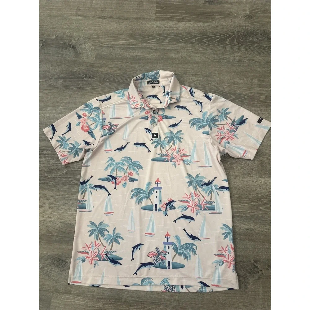 Bad Birdie Polo Golf Shirt Men's Large Performance Stretch  Tropical Dolphins